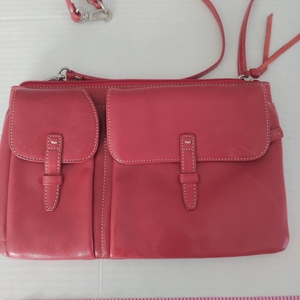 J Marco Red Leather Crossbody Bag